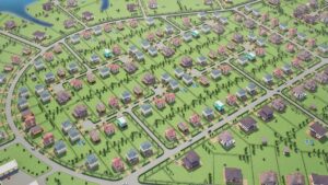 Neighborhood planning model showing streets, homes and public spaces